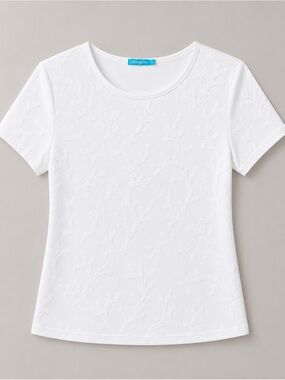 J. McLaughlin White Coral Textured Short Sleeve Top Women’s Medium M Embossed